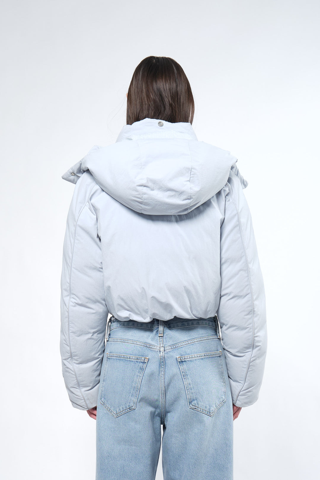 Re:Down® Crop Ice Blue Puffer Jacket with Hood - Adhere To - 7