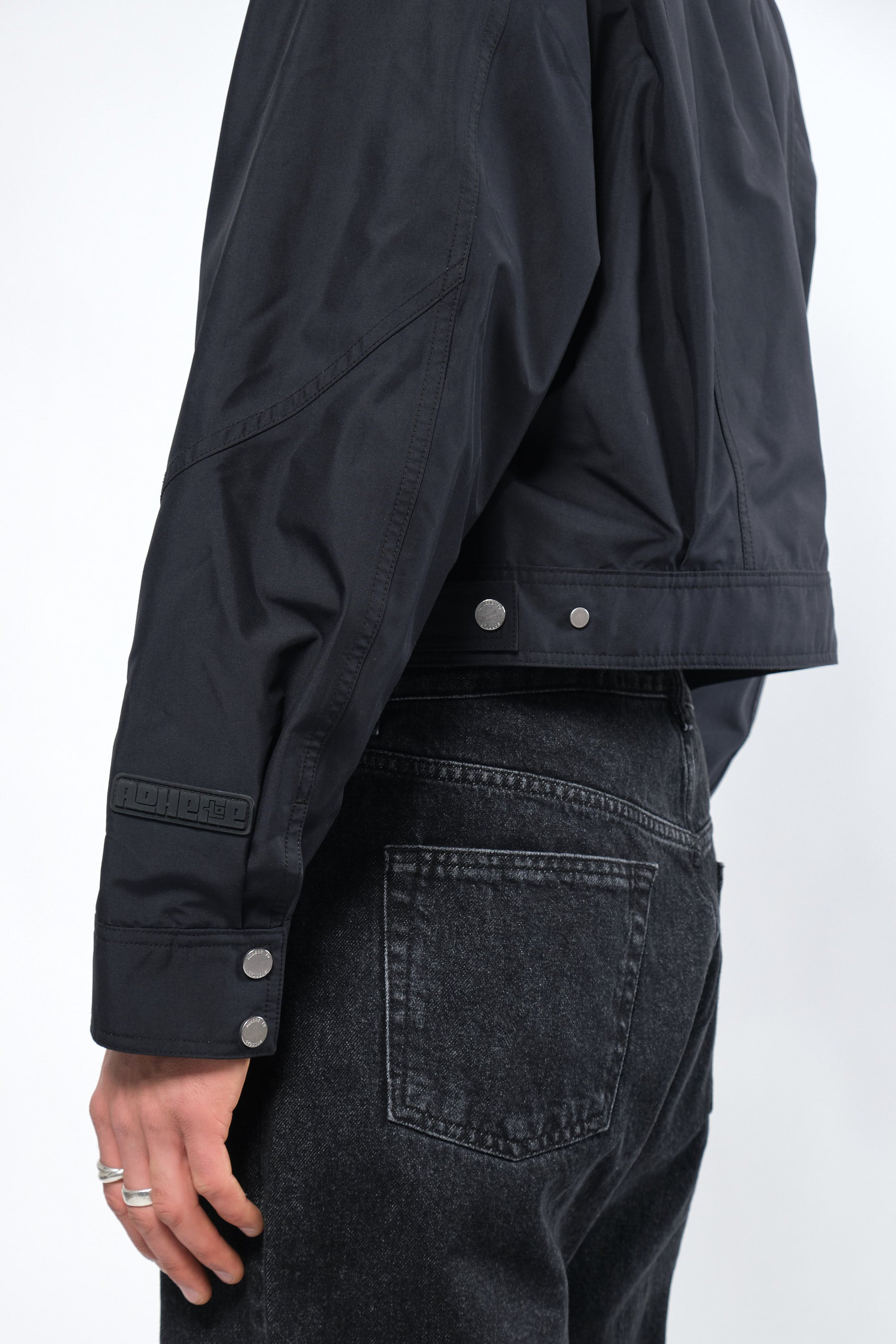  3L Black Waterproof Crop Rain Jacket with Hood - Adhere To  - 11